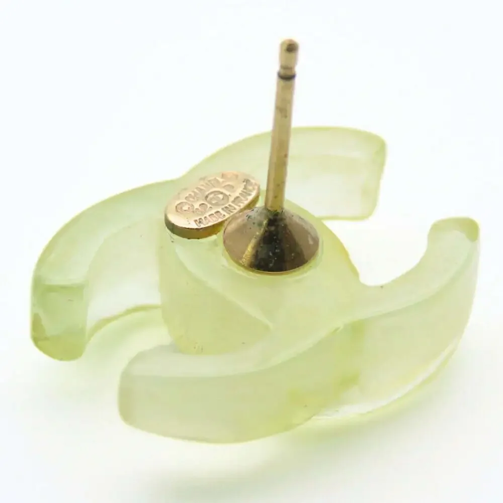 CHANEL Green Logo Earrings